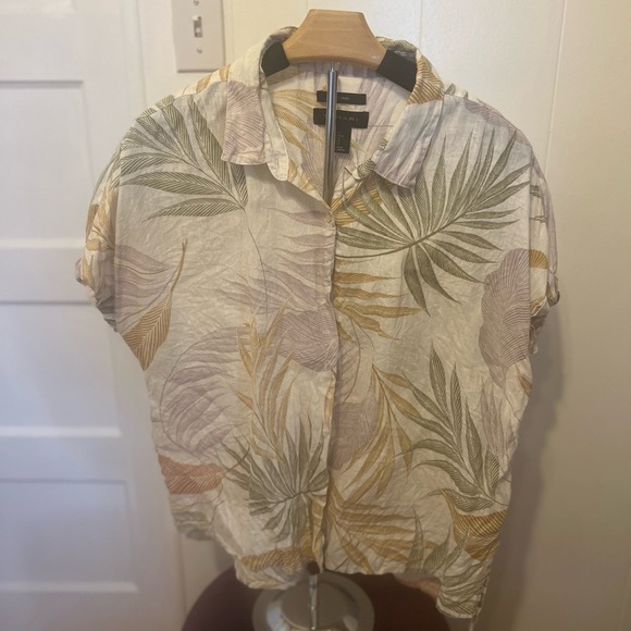 Tahari Shirt Women Large Off White Palm Linen Lagenlook Coastal Granny Cruise - Picture 7 of 8